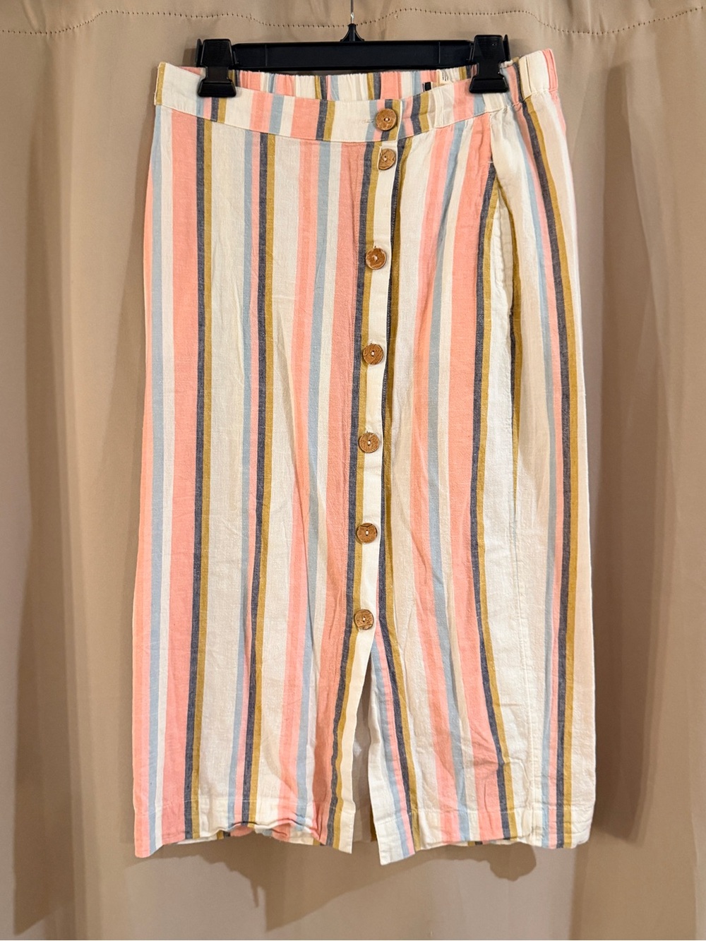 Roxy Striped Button-Front Midi Skirt in Pastel Multi